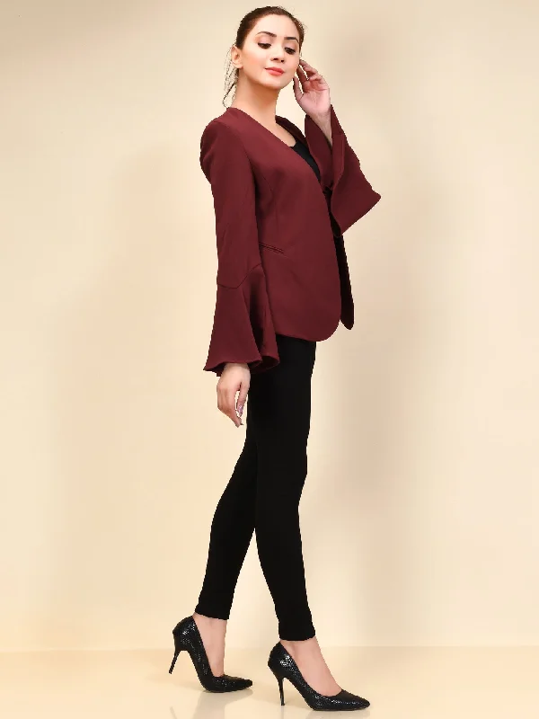 Flared Sleeved Coat - Maroon